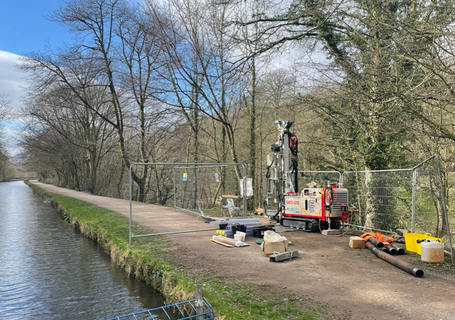 Drilling rig next to river